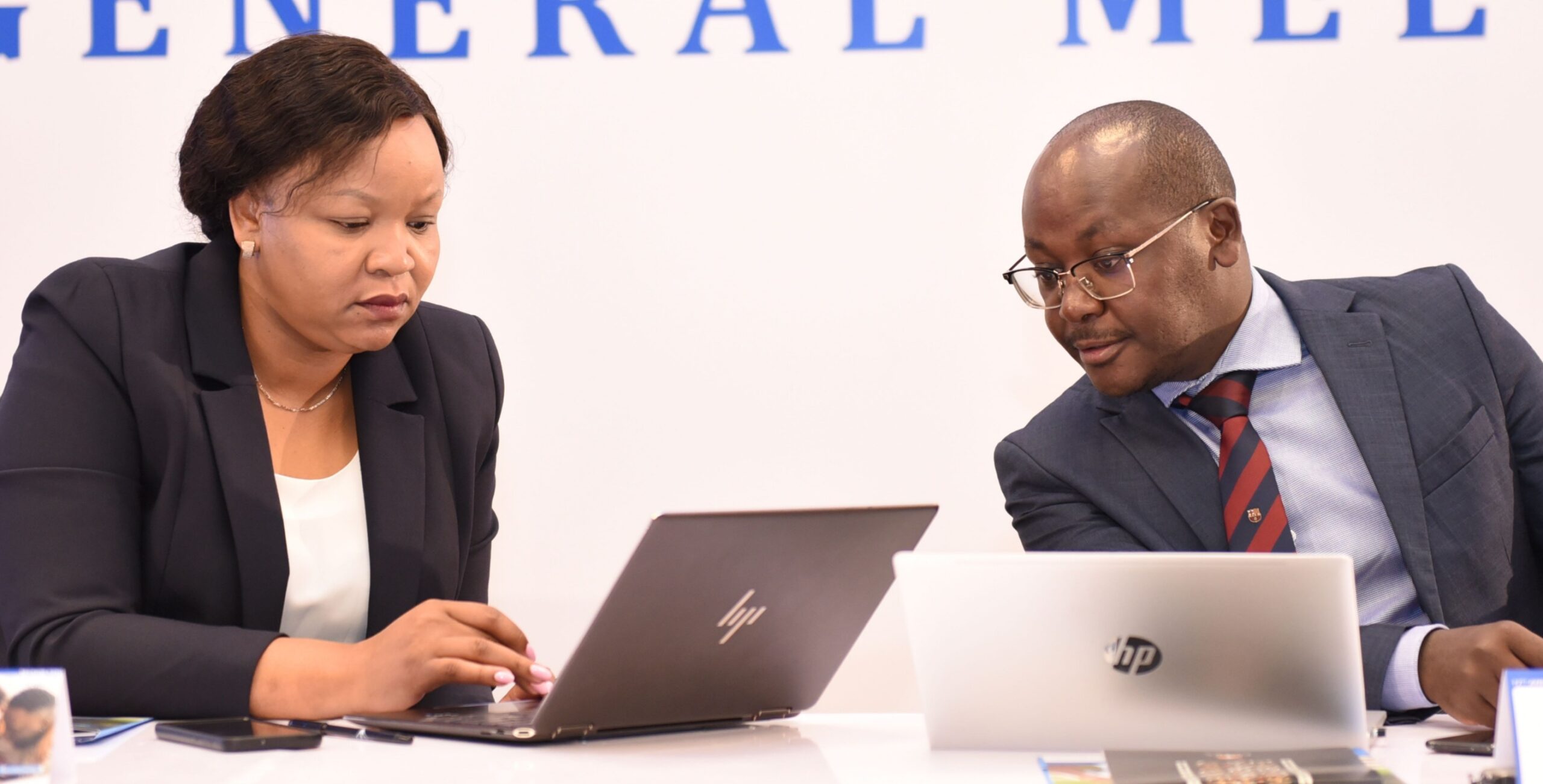 Family Bank CEO Nancy Njau & Chief Financial Officer Stephen Karumbi during the last AGM