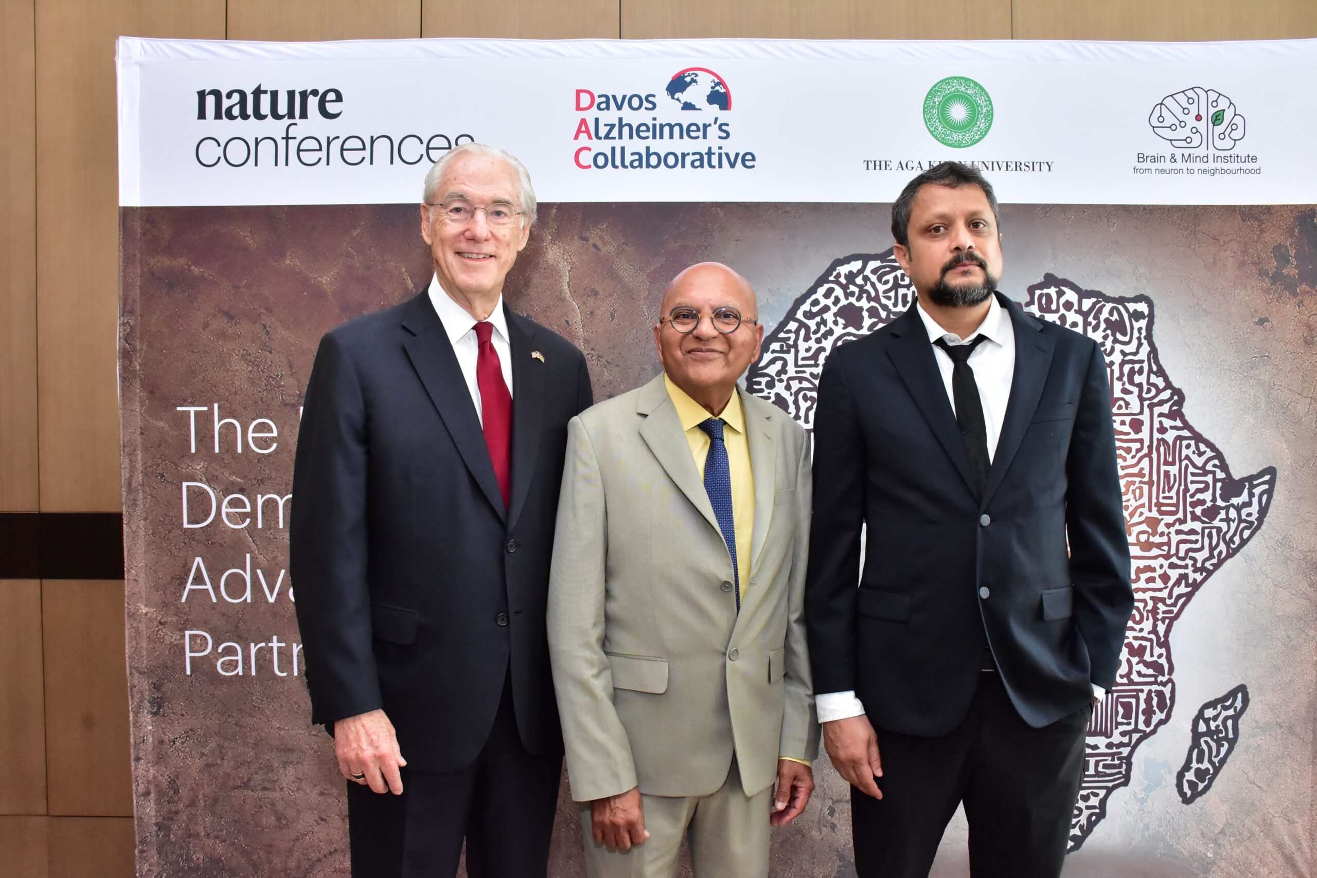 Davos Alzheimer’s Collaborative (DAC) Founding Chairman of the Davos Alzheimer’s Collaborative (DAC) Founding Chairman of the Board George Vradenburg, Aga Khan University Brain and Mind Institute Director Prof. Zul Merali and DAC Executive Vice President Strategy and Innovation Vaibhav Narayan during the inaugural conference addressing brain health, challenges and the future of dementia in Africa.