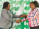 Adega Murbe Onyango, Regional Marketing Manager, Bolt with Esther Nthiani, one of the top women drivers feted at the Drive for a prize event.