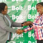 Adega Murbe Onyango, Regional Marketing Manager, Bolt with Esther Nthiani, one of the top women drivers feted at the Drive for a prize event.