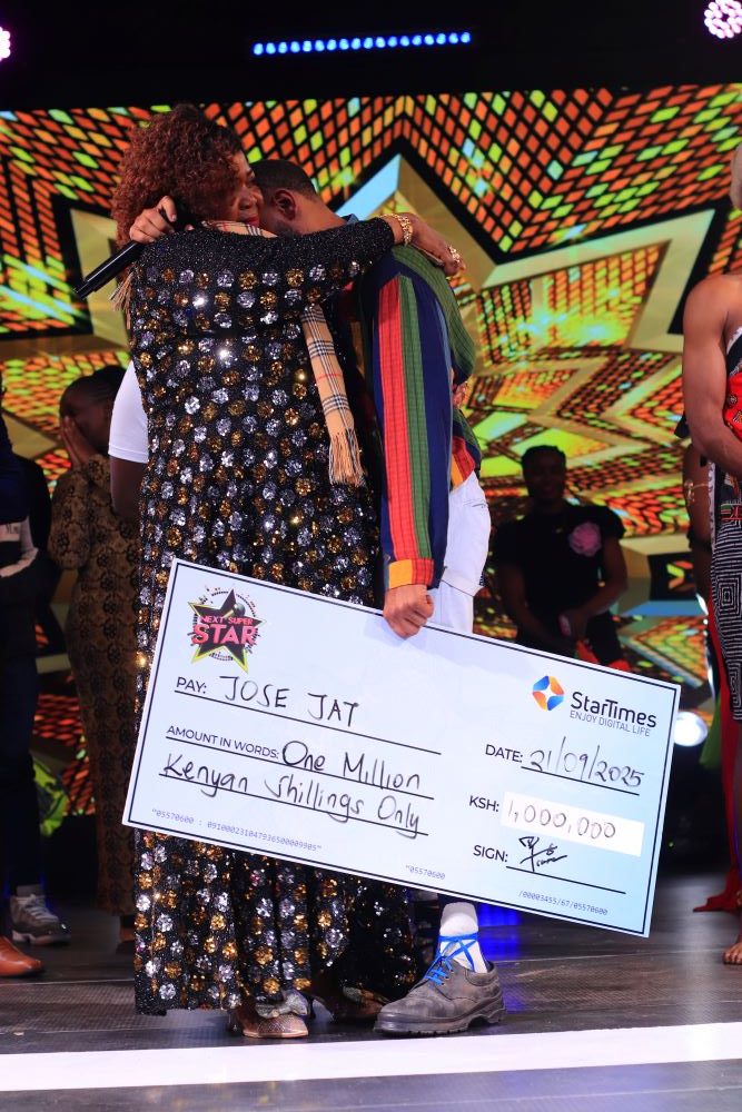Winner of StarTimes Next Super star season 1 Jose Jay hugs his mother after winning Kshs 1 million at the grand finale. PHOTO/COURTESY